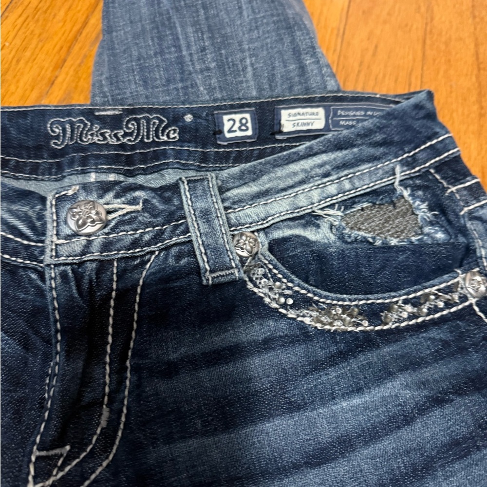 Miss Me Blue Skinny Jeans with Rhinestone Embellishments
